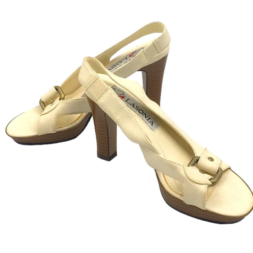 Lasonia 👡 Cream Open Toe Heels Size 5.5
